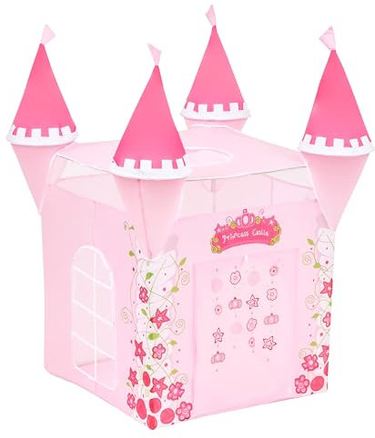Baroni Toys Spielzelt Prinzessin Schloss für Kinder 3-7 Jahre, Tragetasche, Spielzeugzelt für Innen und Außen, Spielhaus für Mädchen, 80x80x130 cm