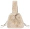 Meliyya Damen Fellimitat Schultertasche Plüsch Clutch Umhängetasche Flauschige Handtasche mit Kordelzug Plüsch Henkel Kette 16,5 * 17,5 * 15,5cm, Beige