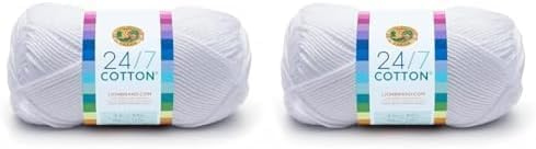 Lion Brand Yarn Company Cotton Yarn, 100 Percent Cotton, White,15.24x6.35x6.35 cm (Pack of 2)