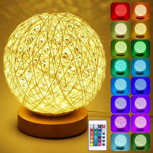 ALLOMN RGB-Tischlampe, LED Sepak Takraw Tischlampe USB Wiederaufladbar LED-Nachtlicht Schreibtisch Dekorative Lampe mit Handgestricktem Lampenschirm für Schlafzimmer Wohnzimmer Geburtstags Geschenk