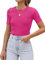 Cuptacc T-Shirt Damen Crew Neck Kurzarm Gestreifte Oberteile Tops Y2k Eleganz Rosa, Groß XL 46-48
