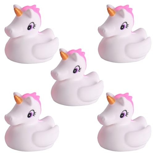 MIJOMA 5er Set Badeenten Badewannenspielzeug, Handbemalt & Latexfrei, Perfekt für Partys, Geburtstage, Weihnachten, Baby-Partys & Mehr – Tolle Badezimmerdekoration, 6 cm Hoch (Mini-Einhorn)