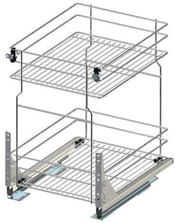 woplus - Schrankauszug Küche mit Softclose [400mm] | Auszug Küchenschrank mit 2 Etage | Unterschrankauszug Chrome | Vollauszug Bodenmontage | Küchenschrank Organizer Ausziehbar