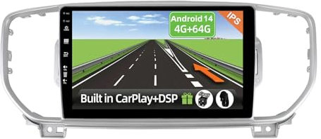 [4GB+64GB] Android 14 2 DIN Autoradio para KIA Sportage KX5 2016-2018-[Integrado CarPlay/Android Auto/DSP/GPS]-IPS 9 Pulgada Touch Screen-CAM+Mic-Dab/Bluetooth 5.0/AHD Cámara