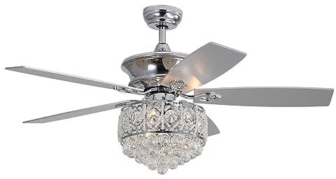 ITOSUI 52inch Crystal Ceiling Fans with Lights Modern 3-Light Ceiling Fan with Dual Finish Wooden Blades Speed Adjustable Chandelier Fan w/Remote for Dinning Room Bedroom Living Room