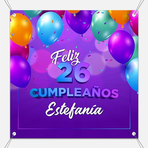 Pancarta Feliz Cumpleaños 100 x 100 cm Personalizable con Nombre y Edad | Ideal Adornos Cumpleaños Adulto con Diseño Elegante color Cartel Personalizado - 5 Modelos (Modelo 1)