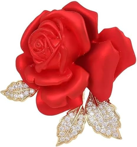 xutao Rote Rose Brosche Legierung Strass Blume Abzeichen Anstecknadel Floral Brosche Valentinstag Rose Anstecknadel Unisex Geschenk Kleidung Sport Verpackung Dekoration