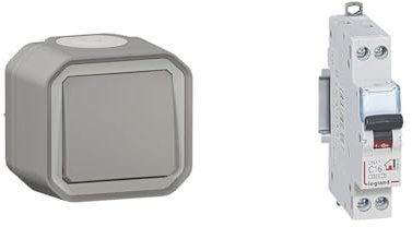 LEGRAND - Interrupteur Mural Etanche Simple ou Va-et-vient 10A Plexo - Commande & Disjoncteur Phase + Neutre 230V DNX³ - Pouvoir de Coupure 3000A - 16A Courbe C - Bornes à Vis - 1 Module