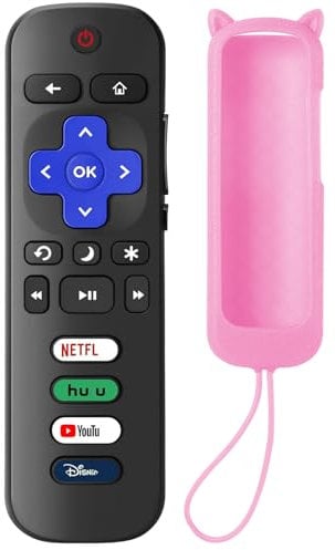 SOTATOO Ersatz-Fernbedienung für Roku TV mit rosa weicher Schutzhülle, leuchtet im Dunkeln, Universal-Fernbedienung für TCL Roku/Hisense Roku/Onn Roku/Sharp Roku/Element Roku/Philips Roku Smart TVs