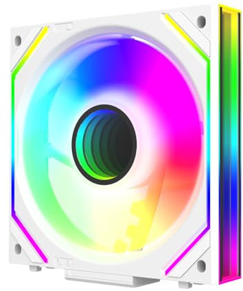 ICOLER UNI Fan JM-V2 120mm Reverse Flow Infinity Mirror Module Daisy-Chain ARGB Fan Single Package,ONLY Fan,Without LINE, Need to Buy The Connection Cable Separately(White)