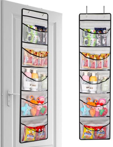 Cexovo Hängeregal 2er PackHängeorganizer Schrank Hängeregal Bad,Kleiderschrank Organizer,Hängeregal Schmal,für Tür Organizer,Schlafzimmer,Kinderzimmer Badezimmer,Aufbewahrung Hängend mit 5 Taschen