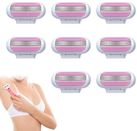 8 Pièces Recharges de Lames pour Femme à 3 Lames, Compatibilité Venus, Lames de Rasoir Femme Bande Lubrifiante Incluse, Rasage Précis et Doux, Idéales pour Peaux Sensibles, Durabilité et Confort Rose