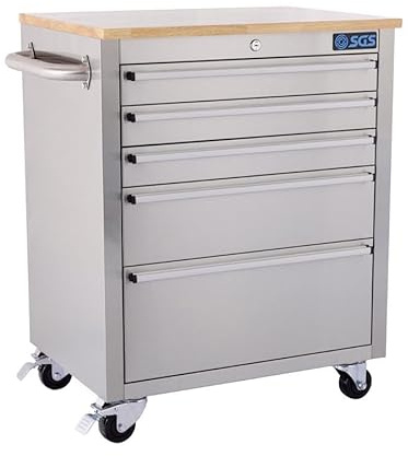 SGS 26 Inch Stainless Steel 5 Drawer Roller Tool Cabinet