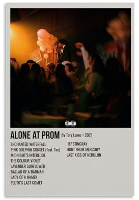 YAWRGJWRG Tory Lanez Alone at Prom Poster, dekoratives ästhetisches Leinwandposter, Wandkunst, Dekor, Wohnzimmer, modernes Familienschlafzimmer, Musik-Filmposter, 20 x 30 cm, ungerahmter Stil