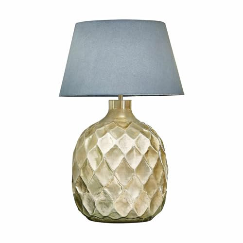 LOBERON Tischlampe Maricot, Aufwendiges 3D-Rautenmuster, ein Hauch von Luxus, Zeitlose Eleganz, Tischleuchte, Nachttischlampe, Aluminium, Baumwolle, silber/grau