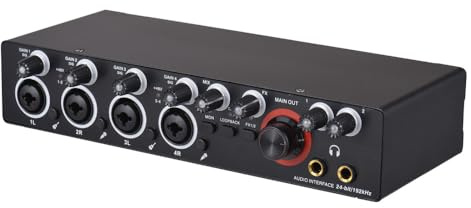 4 Channels Recording Sound Card with Driver Free Audio Interface, 4-in 4-out USB Sound Card 24 bit/192khz 48V Phantom Power Supply for Professional Recording of Live Streaming Karaoke