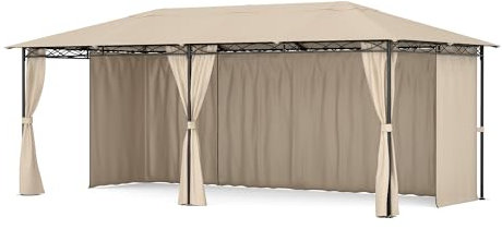 blumfeldt Cenador Mondo 3x6, Estructura de Acero, Cortinas, Resistente al Óxido, para Jardín, Beige