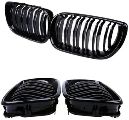 YCYHMHH Rejillas delanteras para BMW E46 4DR 01-05, color negro brillante, con doble radio