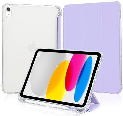 4UBonLife Funda para iPad A16 11.ª Generación 2025 11 Pulgadas, iPad 10.ª Generación 10,9 2022 con Portalápiz, Cover Protectora TPU Carcasa Delgada Ligera, Trasera Translúcido Cubierta, Púrpura Claro