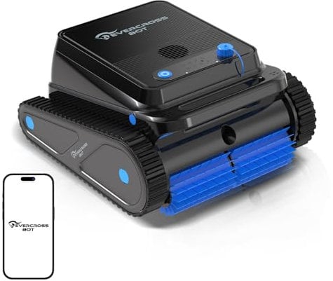 EVERCROSS BOT U8 Robot de Piscina, Robot Piscina Limpiafondos y Paredes Dura hasta 120 Min, 4 Modelos, Motor Cuádruple, Navegación Inteligente, Estacionamiento Automático, Piscinas 200m² (Negro-App)
