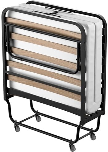 DEWINNER Klappbett 90 x 200 cm mit 10 cm Matratze, klappbares Bett für 1 Person, für Lattenrost-Bettgestell, 90 x 200,4 Rollen, leicht zu transportieren und 2 Minuten zusammengebaut (90 x 200 cm)