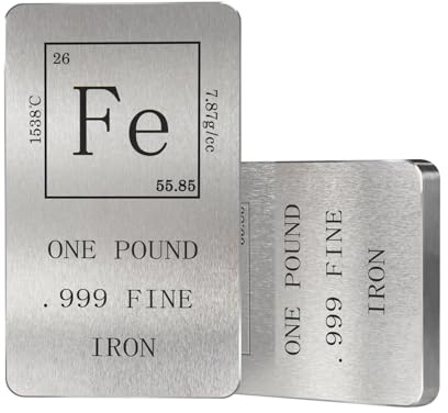 Periodensystem aus Eisen, 0,5 kg, 999 feiner Eisenbarren, 10 x 5 x 0,9 cm, gebürstetes Metall-Finish, Briefbeschwerer (Eisen)