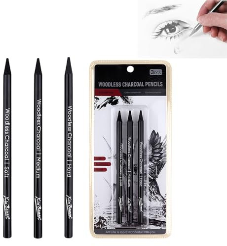 Omeblos Charcoal Pencils for Artists, Drawing Pencils for Professionals And Artists, 3Pcs Charcoal Pencil Graphite Stick, Drawing Set for DIY Sketching