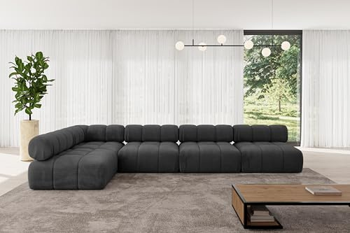 ALTDECOR Modulares Sofa Ecksofa in L-Form universal, Links/rechts Corner modular Sofa Eckcouch Couch Wohnlandschaft Cauchsofa Polstersofa Samaro-L3-380x190x70 cm Schwarz