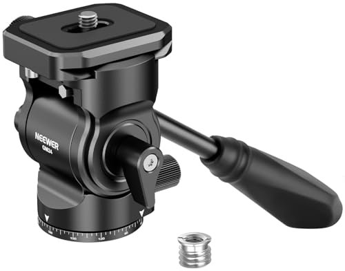 NEEWER Tripod Fluid Head with Quick Release Plate & Handle, Metal Pan Tilt Camera Tripod Mount Adapter Compatible with Arca Swiss for Compact Video Cameras DSLR, Load up to 6.6lbs, GM24 All Black