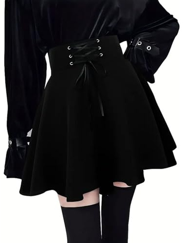 2025 Damen Gothic Punk Plaid Plissee Hohe Taille Kurz A-Linie Flare Minirock