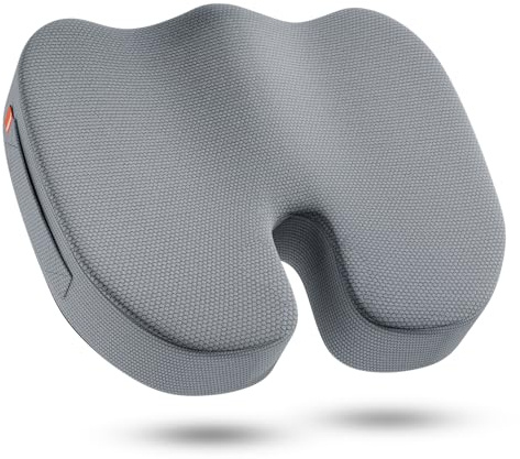 inaepeak Memory-Schaum Sitzkissen, Ergonomisches Hohlraum-Design, 100% Visco-Schaum Sitzauflage Extra Dick & Breit (46x40x8.5cm), Atmungsaktiver Gequilteter Bezug, Für Bürostuhl & Auto, Grau