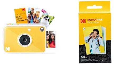 Kodak Printomatic+ Instant Print Digital Camera (Yellow) and Kodak 2ʺ x 3ʺ Premium ZINK Photo Paper 50-Pack