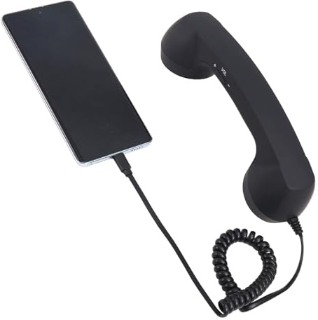 BTFO Cornetta Retrò per Iphone/Android, Ricevitore Cellulare Tipo C Vecchio Stile con Microfono e Altoparlante Accessorio Fotografico in Stile Anni '90 per Telefoni Cellulari (Nero)