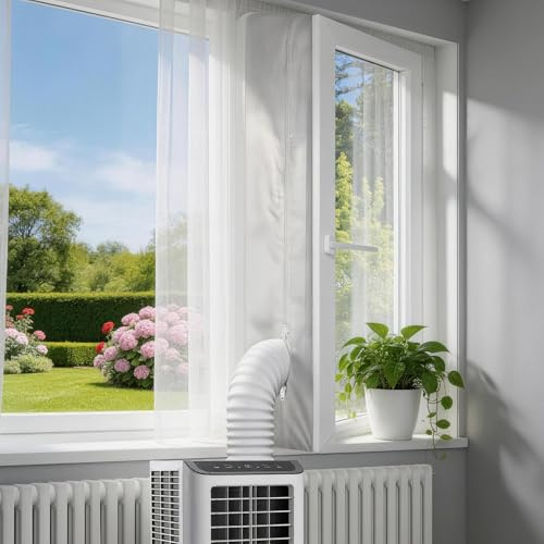 Ninonly Air Conditioner Window Seal 400cm, Universal AC Window Kit for Casement & Outward Opening Windows, Portable Hot Air Stop Seal with Zip & Cable Ties, No Drilling Fits Any Exhaust Hose
