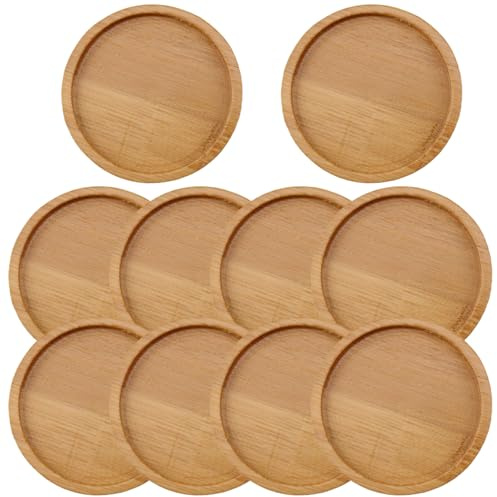 Otbushit Soucoupes pour Pots de Plantes, 10 pièces, 3.5 Pouces, Plateau Rond en Bambou, Petits Plateaux d'égouttage de Fleurs pour décoration intérieure et extérieure