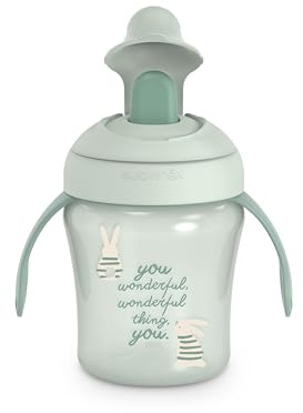 SUAVINEX, Vaso Aprendizaje Bebé con Boquilla Rígida Antidesgarro, ideal Procesos de Dentición, Biberón con Asas, Tapa Protectora Abatible, Vaso Antiderrame, 200 ml, +6 Meses, Apto Lavavajillas, Verde