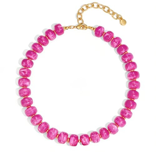 LILIE&WHITE Collar Gargantilla de Resina para Mujer con Cuentas Grandes y Redondas, Diseño Bohemio Multicolor, Joyería de Moda Ajustable, Estilo Retro Vintage para Fiesta y Diario
