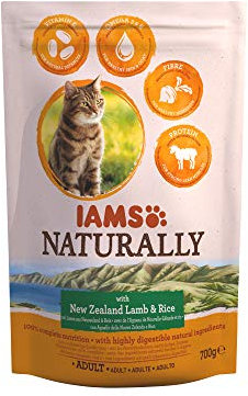 IAMS Naturally Trockenfutter für ausgewachsene Katzen mit Lamm und Reis aus Neuseeland, 700 g