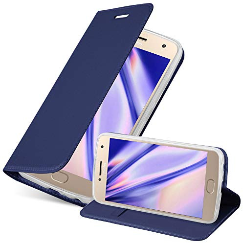 Cadorabo Magnetverschluss, Standfunktion und Kartenfach Handyhülle Kompatibel mit Motorola Moto G5 Plus, Classy Dunkel Blau, DE-115857
