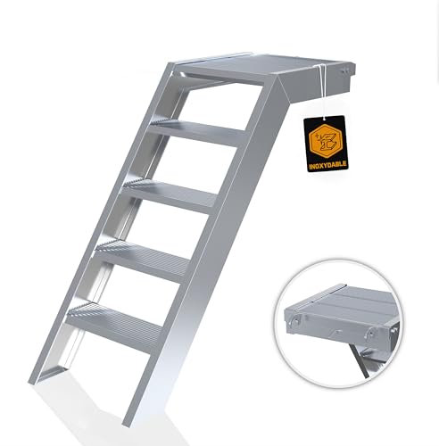 Scafom-rux Alu Podesttreppe - [5 Stufen] Außentreppe - 1 Meter Höhe, 58 cm breit - Treppe außen - Aluminiumtreppe für Teich, Garten und Gebäudezugang - Aussentreppen mit Podest - Treppen Bausatz
