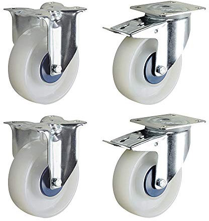 TENTE | Polyamid-Rad-Set | weiß | 2 Lenkrollen mit Doppelstopp | 2 Bockrollen | Rad-Ø x Breite 100 x 36 mm