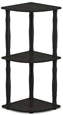 Furinno kompaktes Eck-Mehrzweck-Regal mit 3 Ebenen, holz, Espresso/Schwarz, 29.46 x 29.46 x 75.18 cm