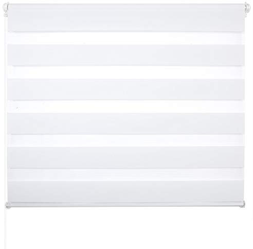 Doppelrollo ohne Bohren Klemmfix, Duo Rollo Seitenzugrollo mit Klämmträgern, Sicht und Sonnenschutz für Fenster Tür Wand, lichtdurchlässig u. Verdunkelnd (Weiß, 60 x 150 cm)