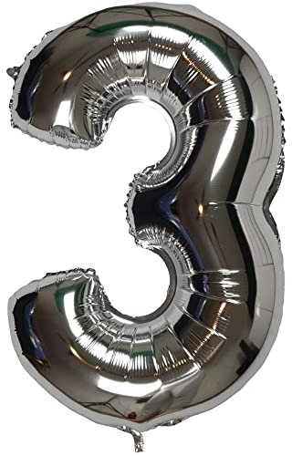 DIWULI Luftballon 3 Jahre XL Silber Geburtstag Party-Deko