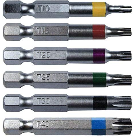 Torx/Star Drive Bit-Set, 5,1 cm, Schnellwechselschaft (farbcodiert), inkl. T-10, T-15, T-20, T-25, T-30, T-40 Torx/Star Schraubendreher-Bits (6 Bits)