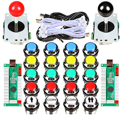 Avisiri Kit fai da te per 2 giocatori, joystick arcade con 2 joystick a 8 vie + 20 pulsanti cromati a LED Arcade, kit di gioco per PC, Raspberry Pi, videogiochi (kit misti)