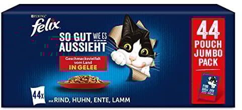 FELIX So gut wie es aussieht Geschmacksvielfalt vom Land in Gelee Katzennassfutter 44x85g Portionsbeutel