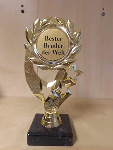 Fanshop Lünen Pokal Geschenk Bester Bruder der Welt - Geburtstag - Sportpokal - Gr. 19,5 cm, (Gold) - Trophäe - Pokale - mit Gravur - (A322)