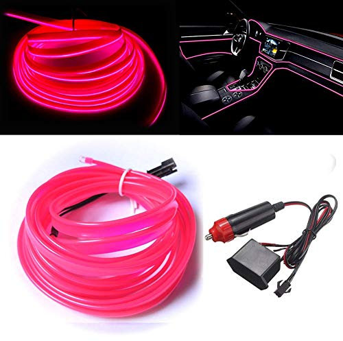 Balabaxer El Wire Rosa Innenraum Auto LED Streifen Lichter 5m Neon Draht 12V mit Sicherung Schutz für Automotive Auto Innendekoration mit 6mm Nähkante