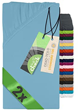 Emily´s Check 2er-Pack Spannbettlaken, 70 x 140 cm, Bleu | Baumwoll-Jersey, Öko-Tex Standard 100, elastischer Rundumgummi, strapazierfähig, langlebig, atmungsaktiv, hautfreundlich